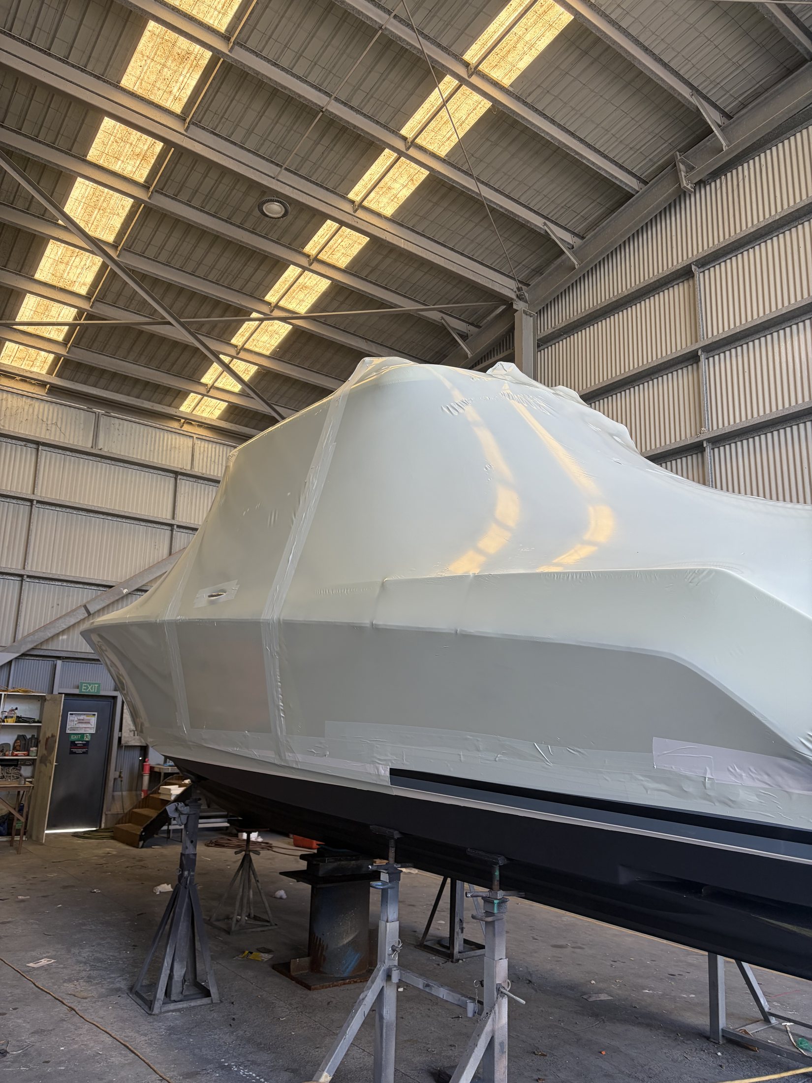 Boat wrapped in biodegradable bioWrap film